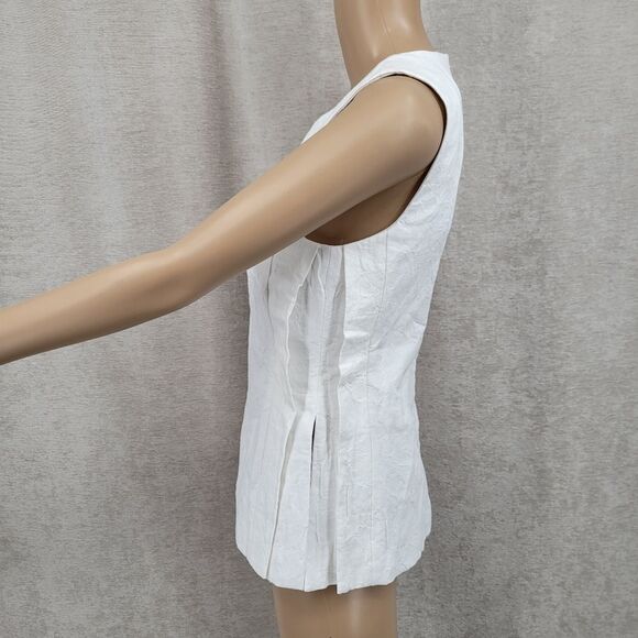 CO Collections Elegant White Sleeveless Top Cotton Linen Italian Fabric Luxury - Picture 3 of 13